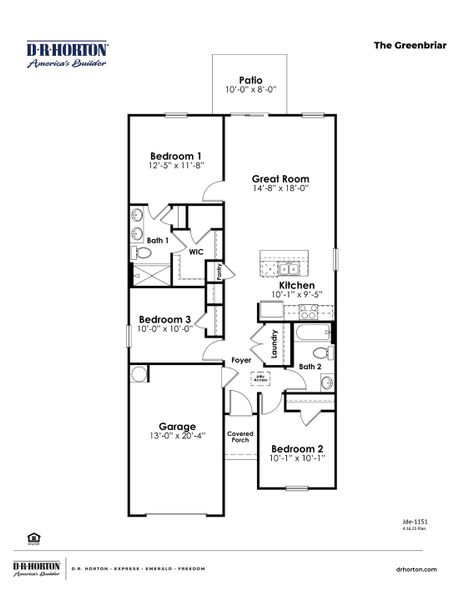 2D floor plan layout for the GREENBRIAR by D.R. Horton in Southshore Bay, Sunset Beach, NC (Image 3).