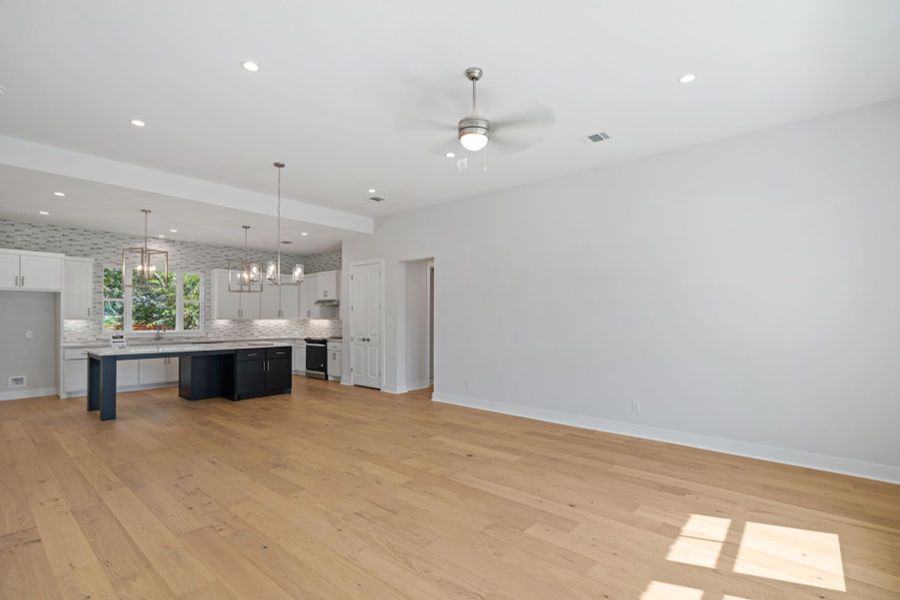 Living room and dining space