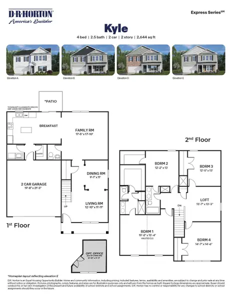 2D floor plan layout for the Kyle by D.R. Horton in Fiddlers Landing, Winston-Salem, NC (Image 4).