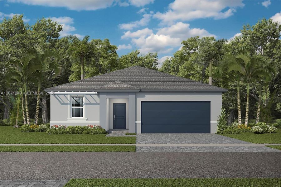 Front exterior of a new home in Acacia Groves, Miami, FL, highlighting curb appeal (Image 1). Front exterior of a new home in Acacia Groves, Miami, FL, highlighting curb appeal (Image 1).