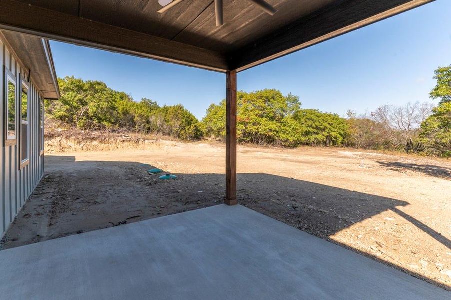 View of patio / terrace featuring a ceiling fan