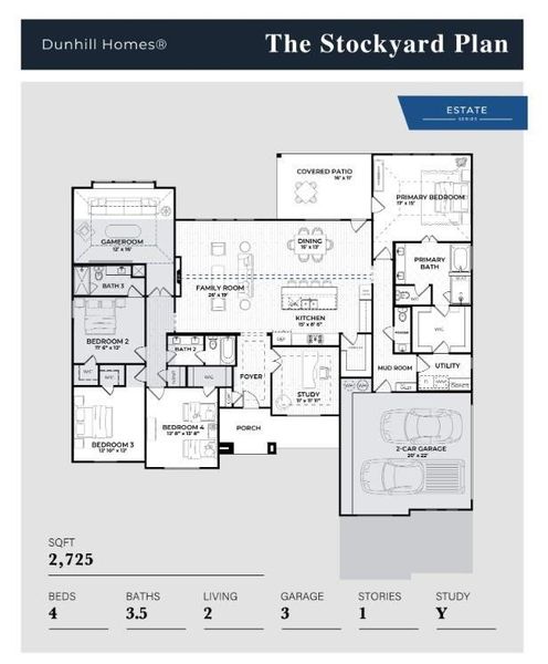 2D floor plan layout of this home in The Ranch at Stone Hill, Waxahachie, TX (Image 4).