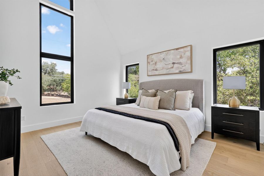 Enjoy vaulted ceilings in the secondary primary bedroom upstairs Enjoy vaulted ceilings in the secondary primary bedroom upstairs