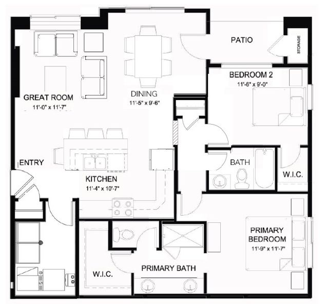 2D floor plan layout of this home in Lyric at RidgeGate Condos, Lone Tree, CO (Image 2).