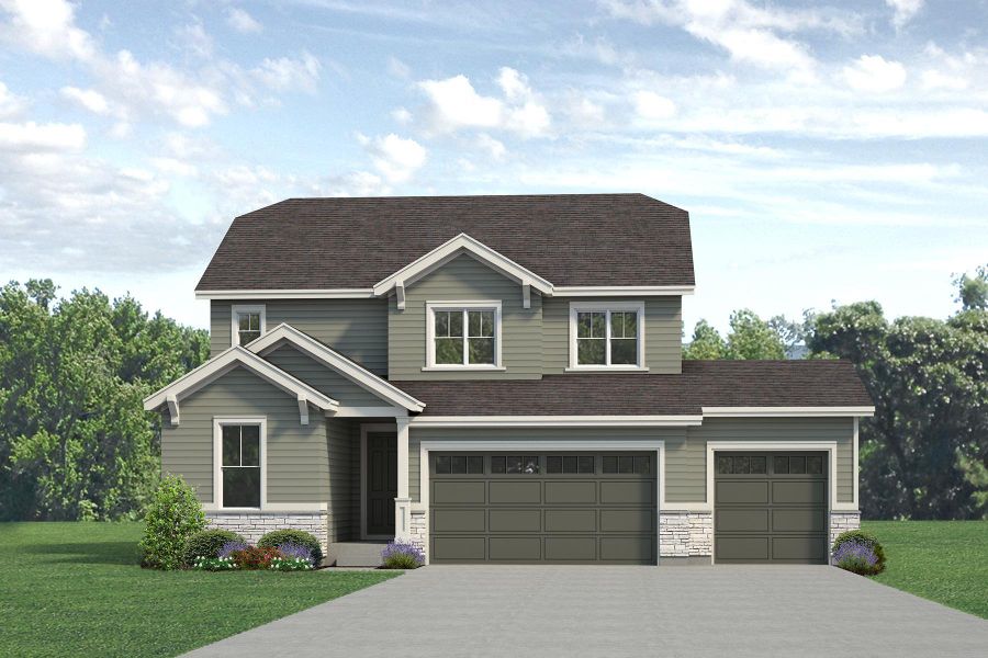 Representative exterior photo of a completed home built from the Jansen by Risewell Homes in Highlands Preserve, Mead, CO (Image 21).