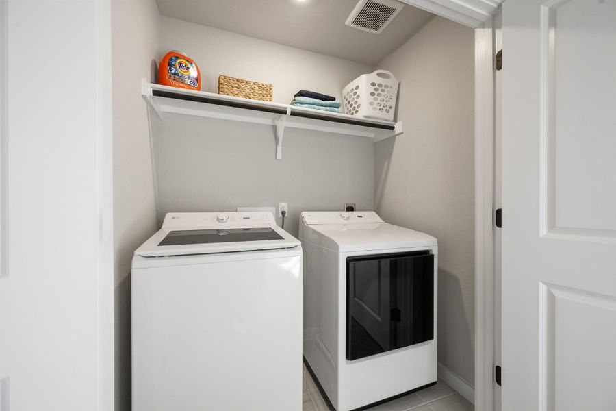A dedicated laundry closet provides convenient main-level washing and drying capabilities. A dedicated laundry closet provides convenient main-level washing and drying capabilities.
