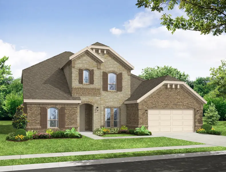 Representative exterior photo of a completed home built from the Thornbury by Impression Homes in Still Water Lake Estates, Godley, TX (Image 9). Representative exterior photo of a completed home built from the Thornbury by Impression Homes in Still Water Lake Estates, Godley, TX (Image 9).