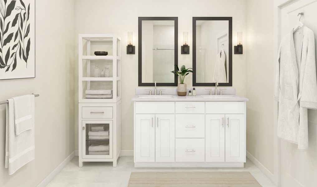 Primary bath with freestanding vanity