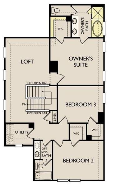 2D floor plan layout of this home in The Cottages at La Cima, San Marcos, TX (Image 3). 2D floor plan layout of this home in The Cottages at La Cima, San Marcos, TX (Image 3).