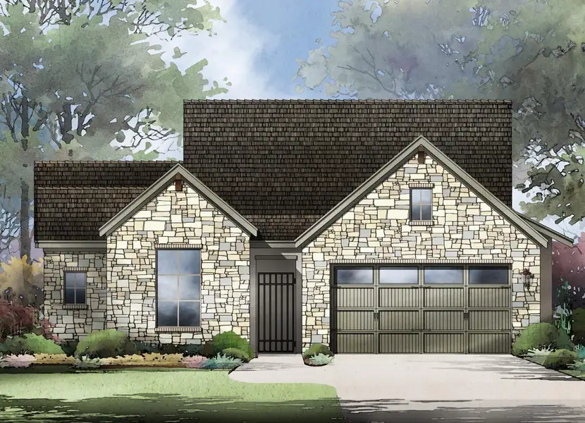 Front exterior of a new home in Parmer Ranch Cottages, Georgetown, TX, highlighting curb appeal (Image 2).