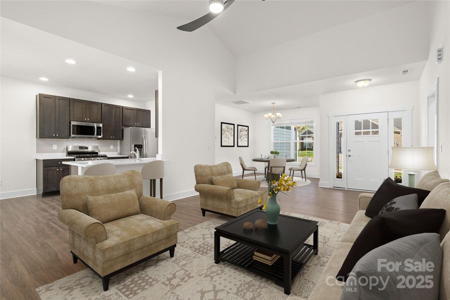 Virtually Staged Living & Dining Space. Virtually Staged Living & Dining Space.