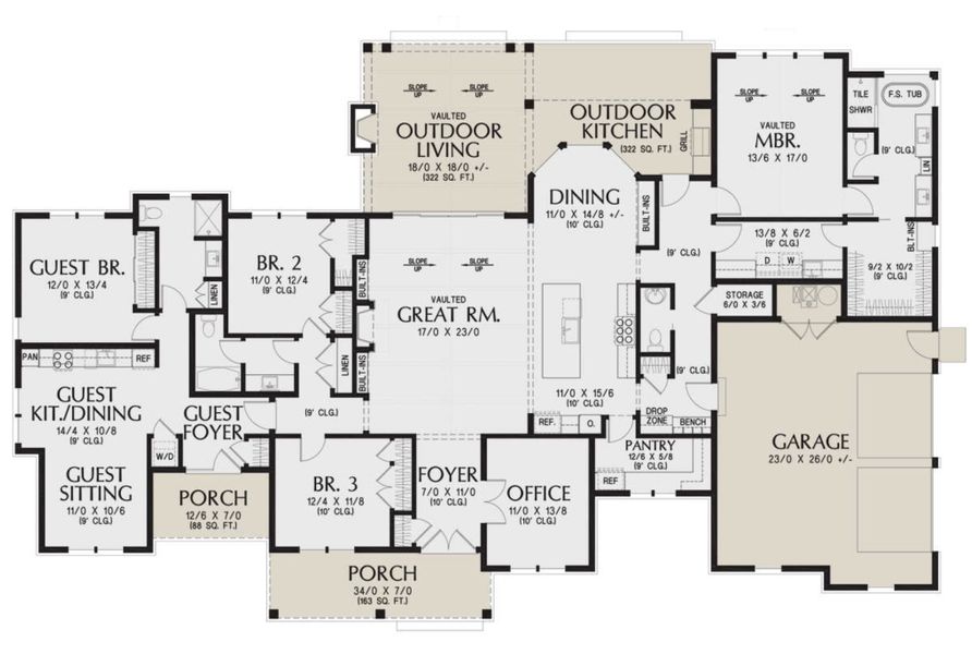 2D floor plan layout for the 3282 by Zeal Home Builders in Saddle Crest Estates, Weatherford, TX (Image 3).