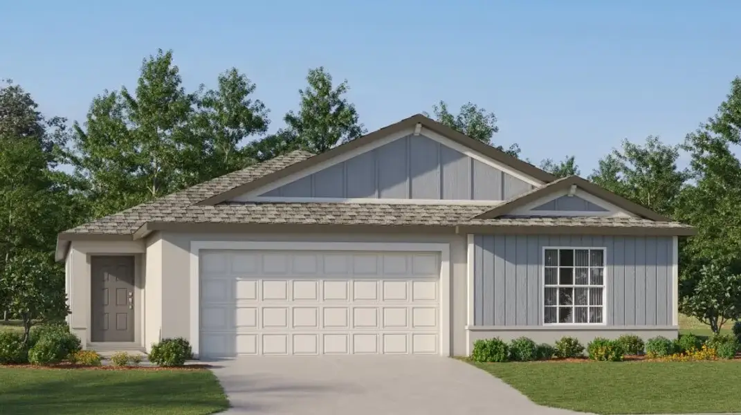 Front exterior of a new home in Connerton, Land O' Lakes, FL, highlighting curb appeal (Image 1). Front exterior of a new home in Connerton, Land O' Lakes, FL, highlighting curb appeal (Image 1).