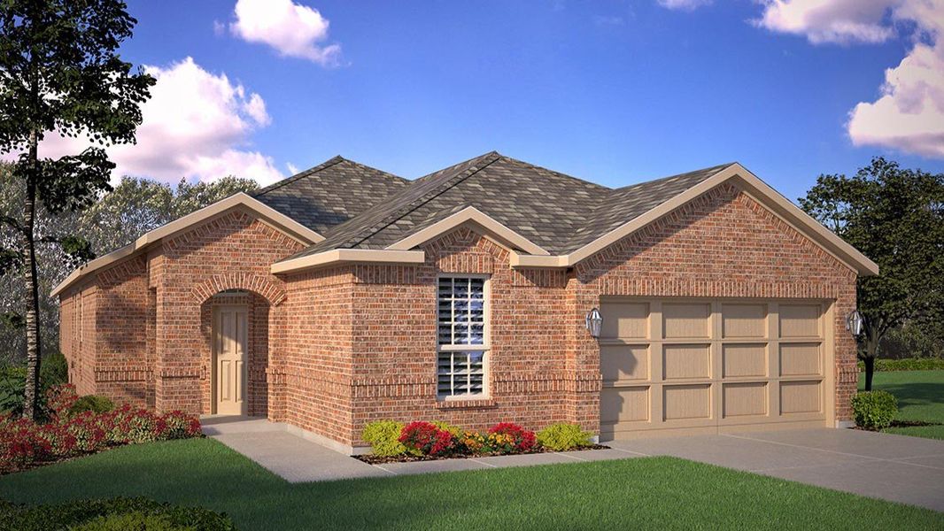 Representative exterior photo of a completed home built from the Jaxson by D.R. Horton in Mustang Ridge, Andrews, TX (Image 1).