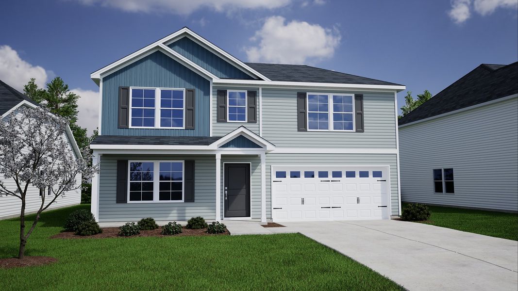 Representative exterior photo of a completed home built from the Russell - Genesis Value Collection by Mungo Homes in Radley Place, Chesnee, SC (Image 13).