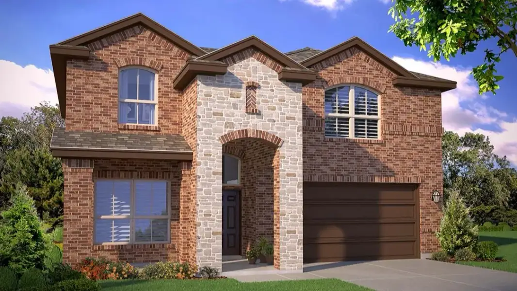 Front exterior of a new home in Homestead at Parks Bell Ranch, Odessa, TX, highlighting curb appeal (Image 18). Front exterior of a new home in Homestead at Parks Bell Ranch, Odessa, TX, highlighting curb appeal (Image 18).