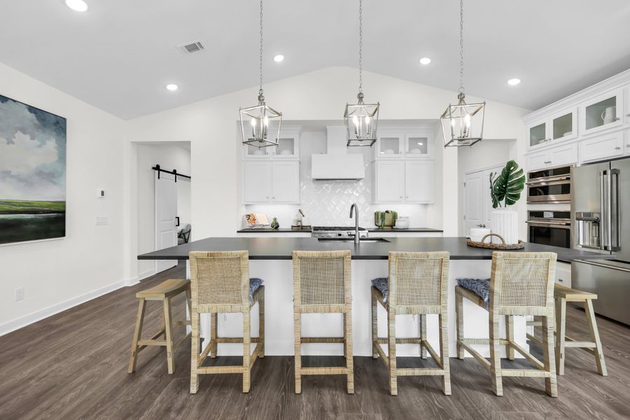 Kitchen with upper glass cabinets