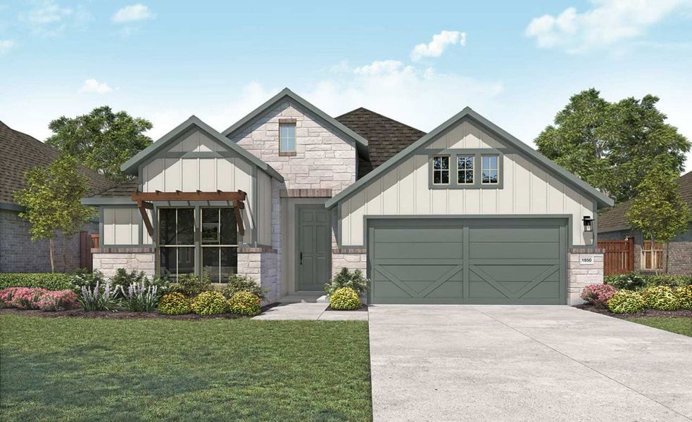 2D floor plan layout for the Mahogany by DRB Homes in Meyer Ranch – Premier, New Braunfels, TX (Image 25).