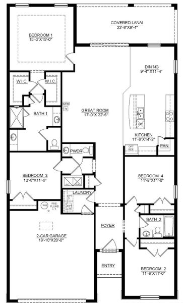 2D floor plan layout for the Lantana by D.R. Horton in Coral Lakes - Tradition & Express, Punta Gorda, FL (Image 4). 2D floor plan layout for the Lantana by D.R. Horton in Coral Lakes - Tradition & Express, Punta Gorda, FL (Image 4).