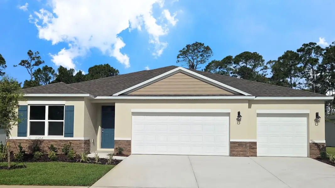 Front exterior of a new home in Harmony West, St. Cloud, FL, highlighting curb appeal (Image 1). Front exterior of a new home in Harmony West, St. Cloud, FL, highlighting curb appeal (Image 1).