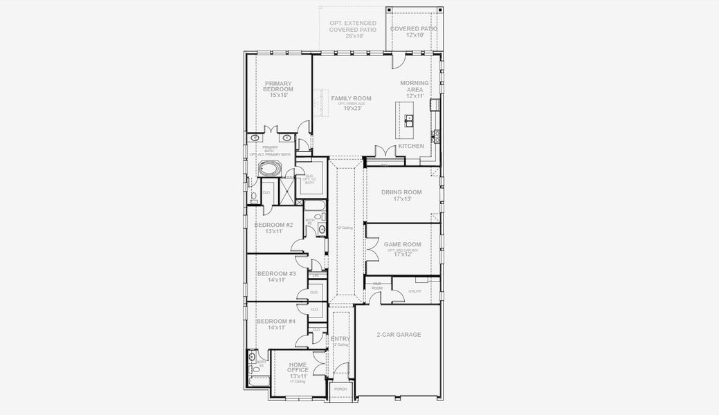2D floor plan layout for the 2935W by Perry Homes in Devonshire 55', Forney, TX (Image 3). 2D floor plan layout for the 2935W by Perry Homes in Devonshire 55', Forney, TX (Image 3).