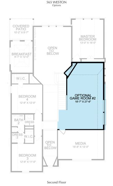 2D floor plan layout for the Weston by Landon Homes in East Village - Classic Series, Frisco, TX (Image 7). 2D floor plan layout for the Weston by Landon Homes in East Village - Classic Series, Frisco, TX (Image 7).