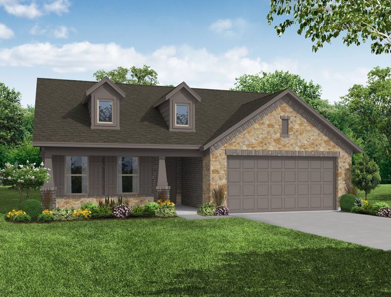 Representative exterior photo of a completed home built from the Lincoln by Impression Homes in De Berry Reserve, Royse City, TX (Image 13). Representative exterior photo of a completed home built from the Lincoln by Impression Homes in De Berry Reserve, Royse City, TX (Image 13).