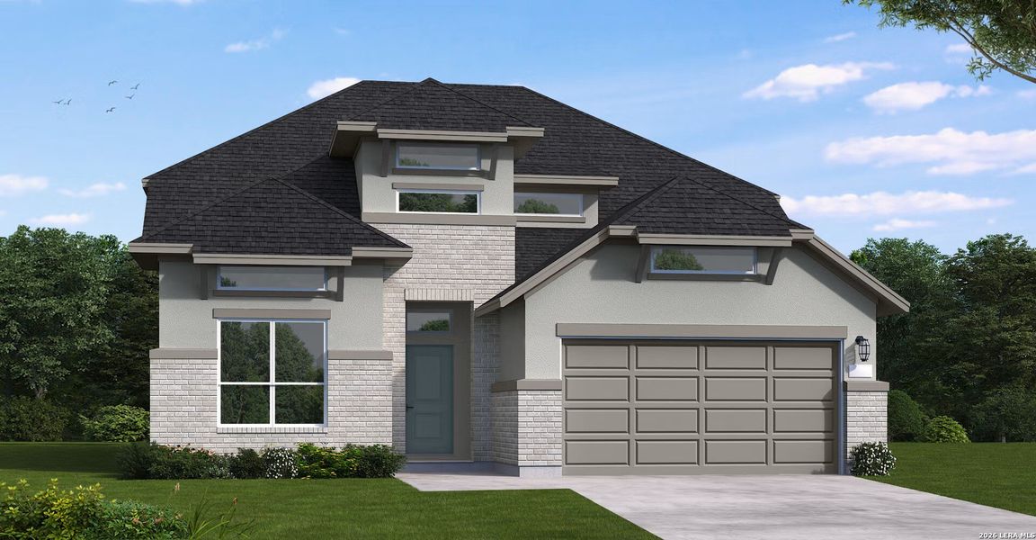 Front exterior of a new home in Veramendi, New Braunfels, TX, highlighting curb appeal (Image 1). Front exterior of a new home in Veramendi, New Braunfels, TX, highlighting curb appeal (Image 1).