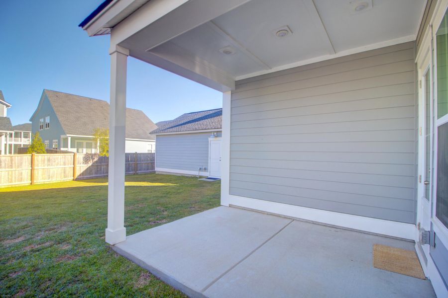 Exterior details and patio area of a home in Carnes Crossroads: Row Collection, Summerville (Image 19). Exterior details and patio area of a home in Carnes Crossroads: Row Collection, Summerville (Image 19).