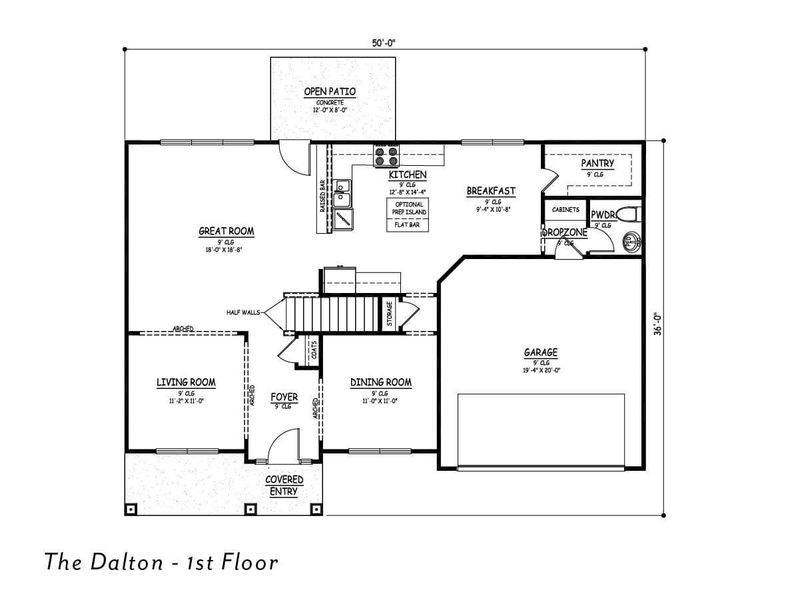 2D floor plan layout for the The Dalton by Smith Family Homes in Ramsey Landing, Rincon, GA (Image 4).