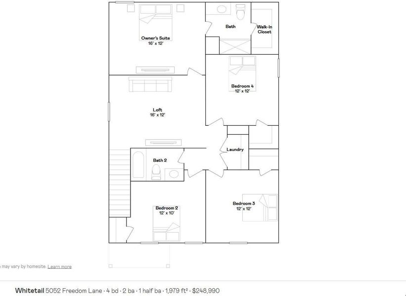 2D floor plan layout of this home in Valor Park, Bay City, TX (Image 4).
