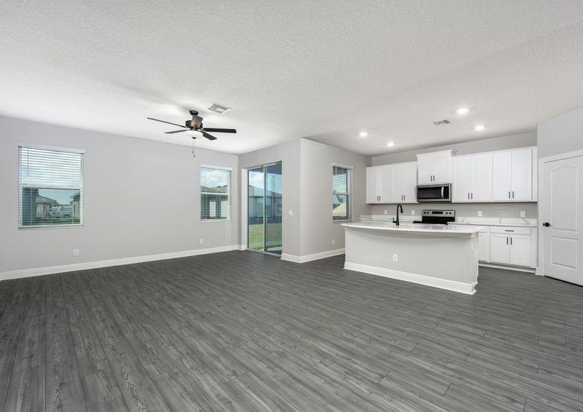 Family room and adjoining kitchen