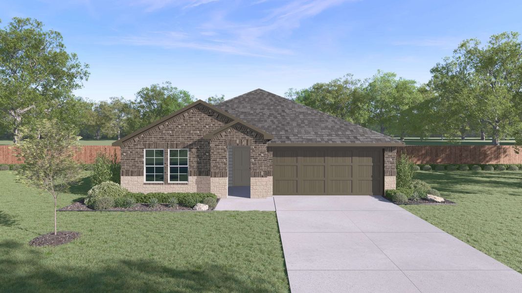 Representative exterior photo of a completed home built from the The Justin by D.R. Horton in Everest Heights, Lubbock, TX (Image 15). Representative exterior photo of a completed home built from the The Justin by D.R. Horton in Everest Heights, Lubbock, TX (Image 15).