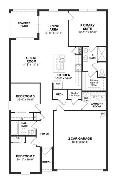 2D floor plan layout for the Clyde II by K. Hovnanian® Homes in Aspire at Morningside, Fort Pierce, FL (Image 3).