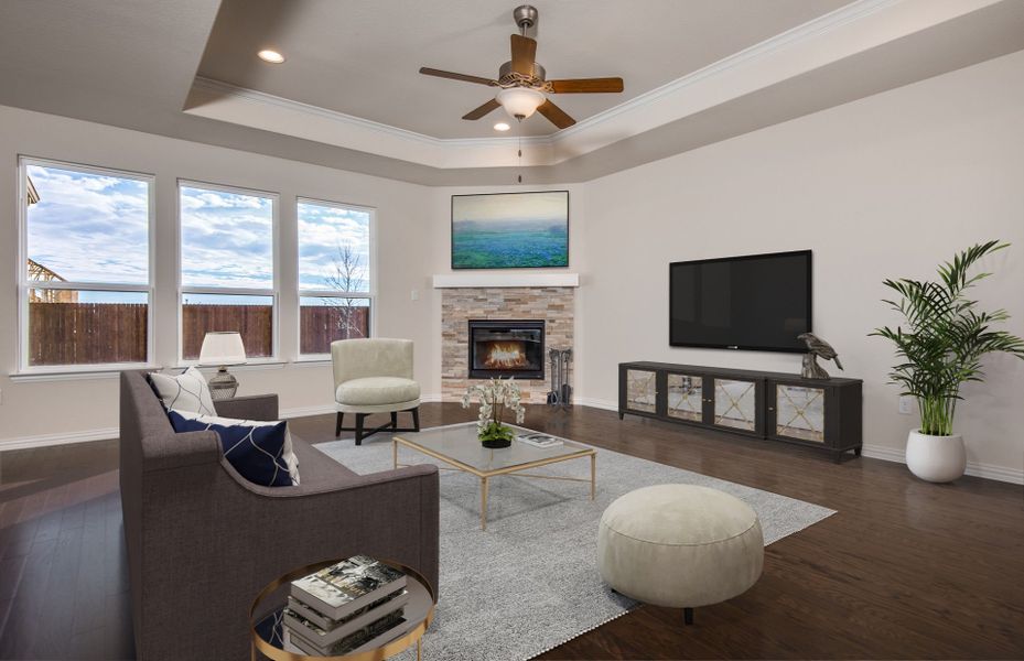 Gathering Room with Optional Fireplace and Tray Ceiling
