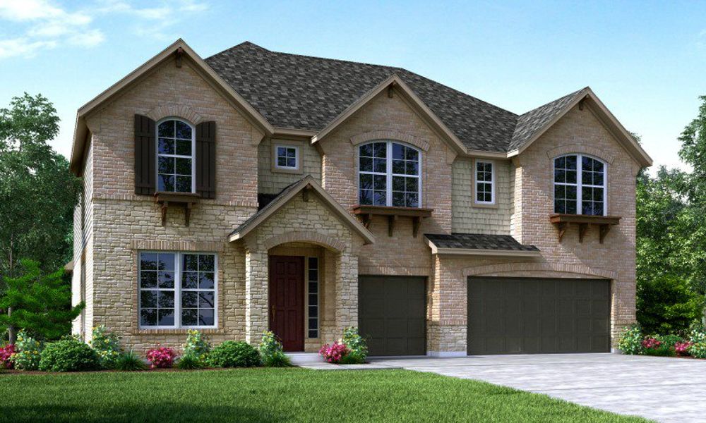 Representative exterior photo of a completed home built from the Northcliffe by Beazer Homes in Amira: Hilltop Collection, Tomball, TX (Image 2). Representative exterior photo of a completed home built from the Northcliffe by Beazer Homes in Amira: Hilltop Collection, Tomball, TX (Image 2).