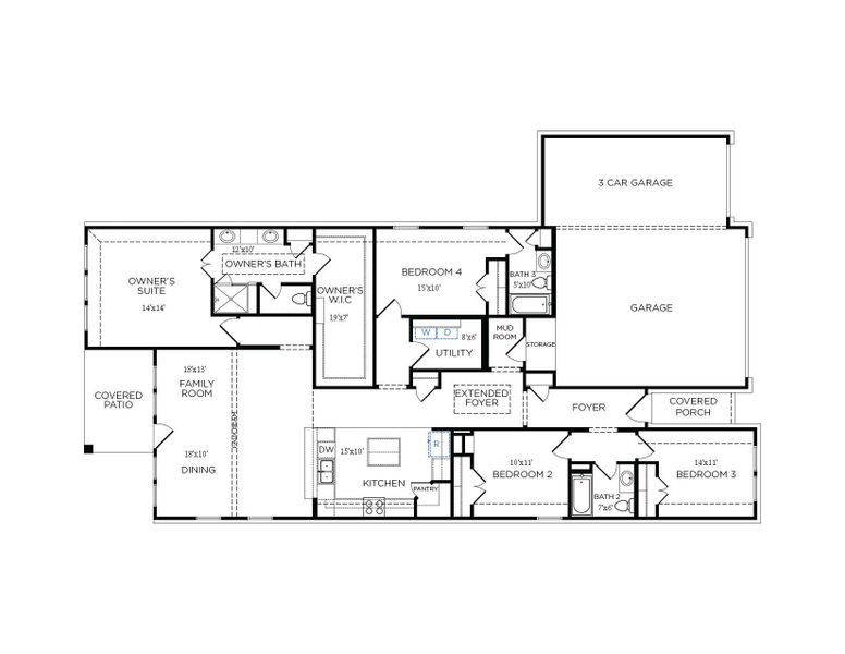 2D floor plan layout for the Amalfi by Tricoast Homes in River Ranch 55', Dayton, TX (Image 3). 2D floor plan layout for the Amalfi by Tricoast Homes in River Ranch 55', Dayton, TX (Image 3).