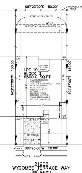 21902 Wycombe Terrace Way preliminary plot plan