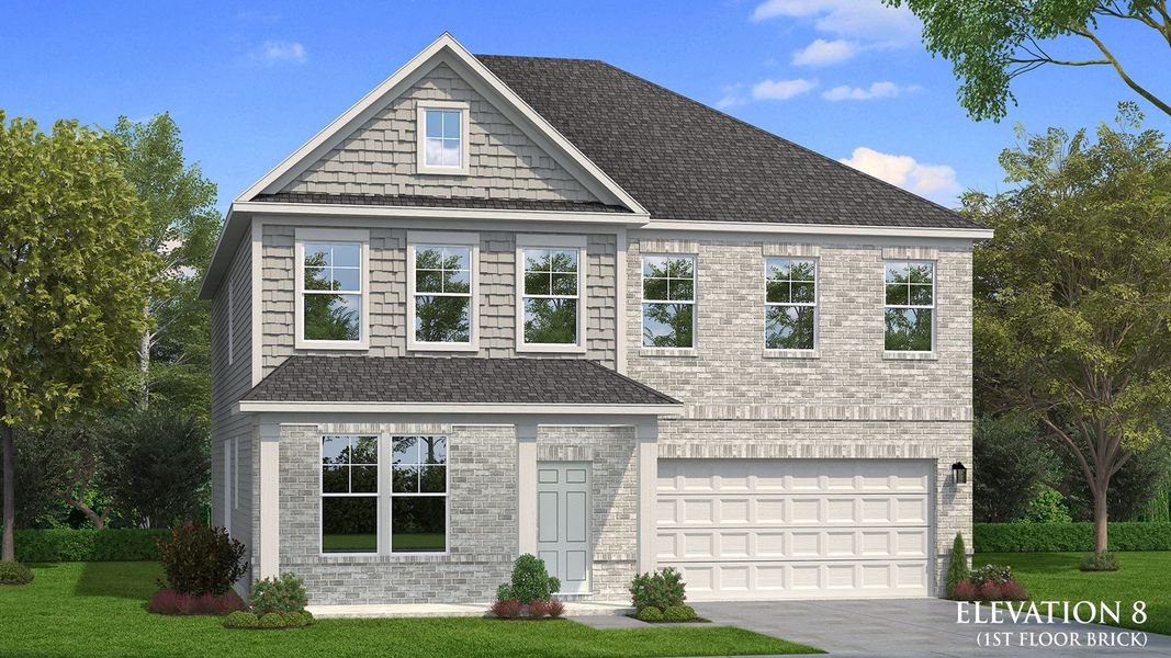 Front exterior of a new home in Hamilton Lakes, Lawrenceville, GA, highlighting curb appeal (Image 2). Front exterior of a new home in Hamilton Lakes, Lawrenceville, GA, highlighting curb appeal (Image 2).