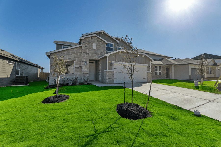 Representative exterior photo of a completed home built from the Poinsettia by Hakes Brothers in Veranda Signature, San Antonio, TX (Image 12). Representative exterior photo of a completed home built from the Poinsettia by Hakes Brothers in Veranda Signature, San Antonio, TX (Image 12).