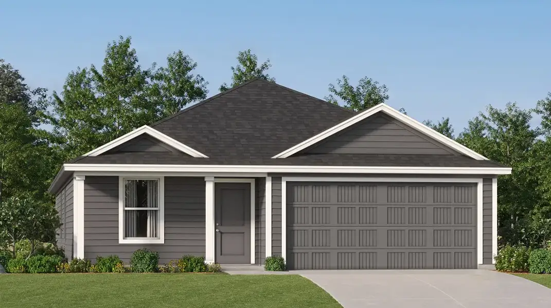 Front exterior of a new home in Firefly Pointe, Hutto, TX, highlighting curb appeal (Image 1). Front exterior of a new home in Firefly Pointe, Hutto, TX, highlighting curb appeal (Image 1).