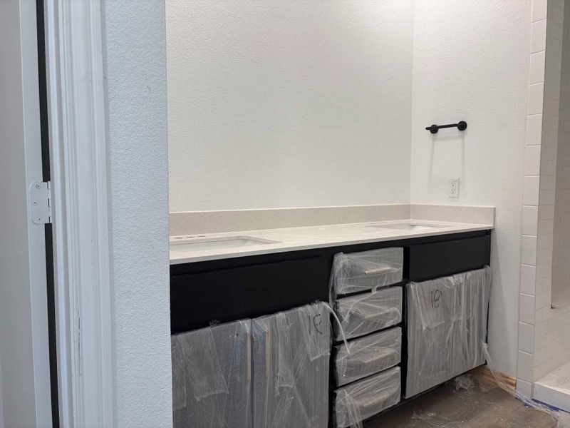 Primary Bathroom Construction Progress featuring the Noir Collection