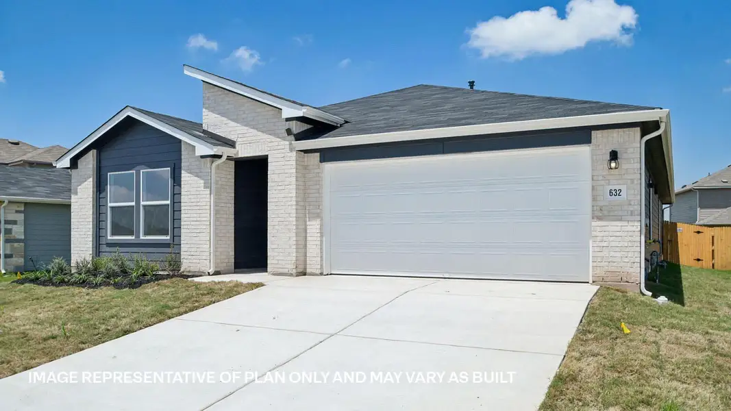Front exterior of a new home in Southgrove, Kyle, TX, highlighting curb appeal (Image 16). Front exterior of a new home in Southgrove, Kyle, TX, highlighting curb appeal (Image 16).