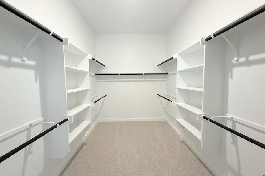 Walk in closet with light carpet