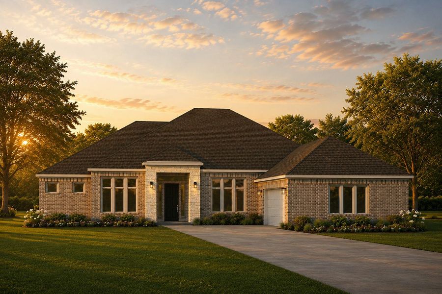 Front exterior of a new home in Kentsdale Farms, DeSoto, TX, highlighting curb appeal (Image 1). Front exterior of a new home in Kentsdale Farms, DeSoto, TX, highlighting curb appeal (Image 1).