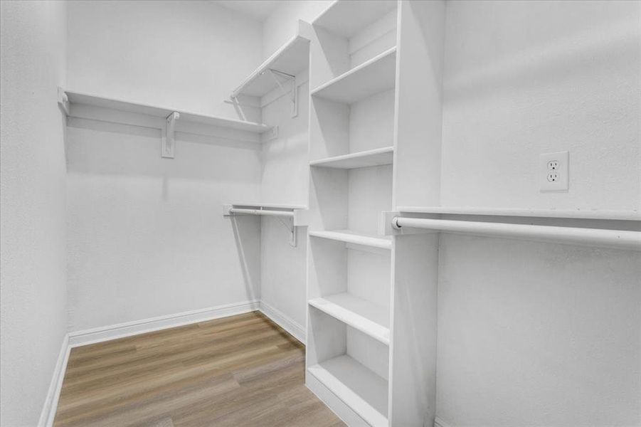 Spacious closet with light wood finished floors