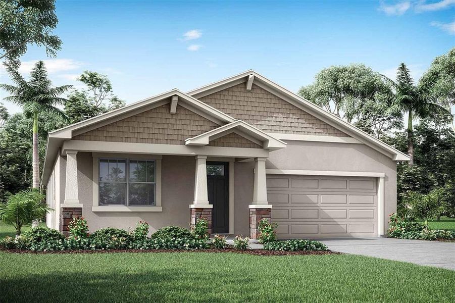 Front exterior of a new home in Meridian Parks, Orlando, FL, highlighting curb appeal (Image 1).