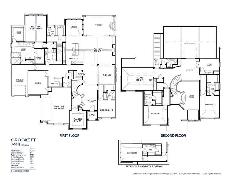 2D floor plan layout for the Crockett - SH 7414 by Shaddock Homes in Hilltop Ranch, Leander, TX (Image 3).