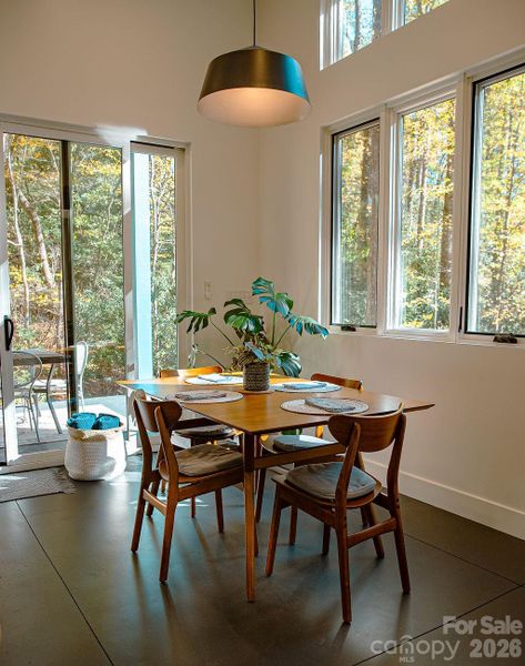 Enjoy dining with a view of the forest