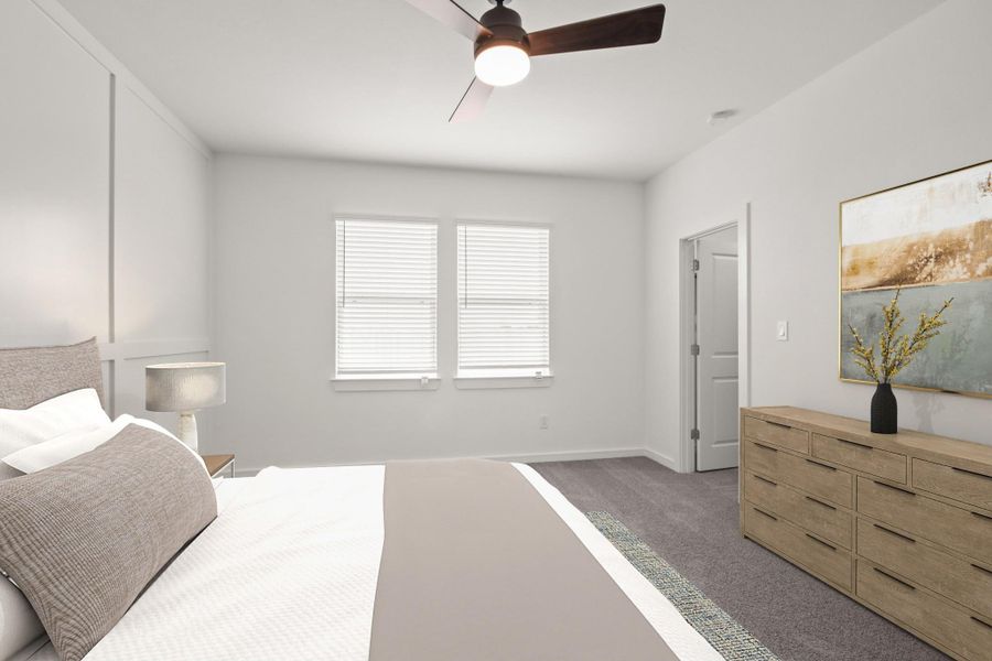 Private primary suite with feature wall